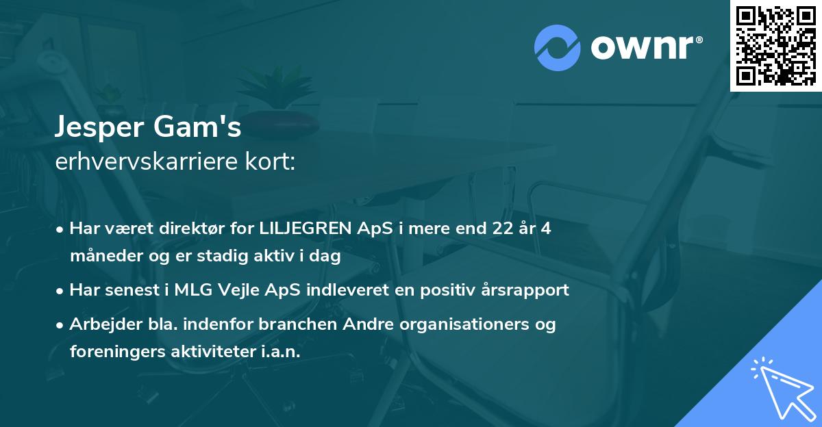 Jesper Gam's erhvervskarriere kort