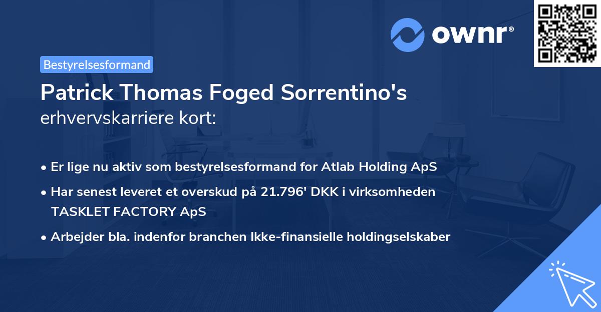 Patrick Thomas Foged Sorrentino's erhvervskarriere kort