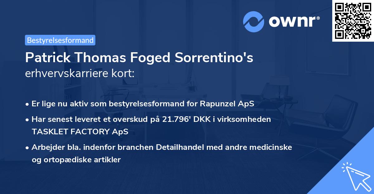 Patrick Thomas Foged Sorrentino's erhvervskarriere kort