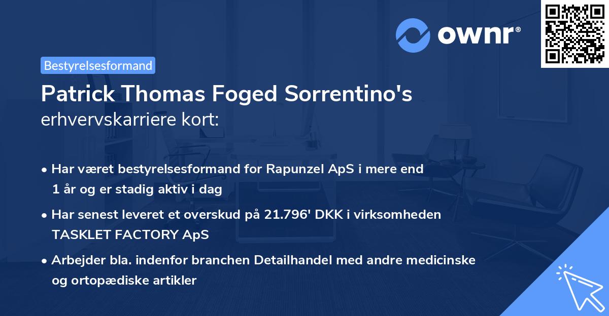 Patrick Thomas Foged Sorrentino's erhvervskarriere kort