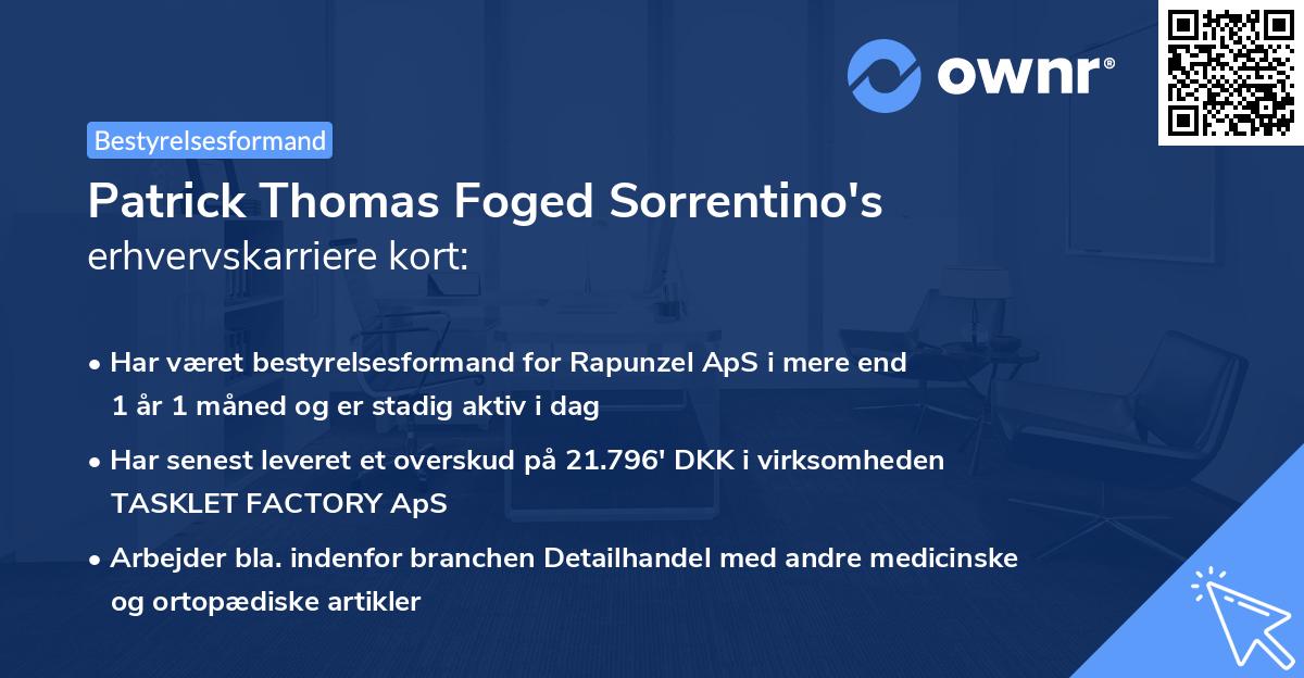 Patrick Thomas Foged Sorrentino's erhvervskarriere kort
