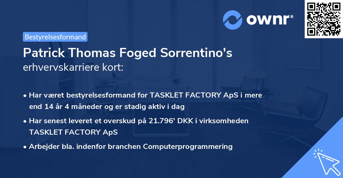 Patrick Thomas Foged Sorrentino's erhvervskarriere kort