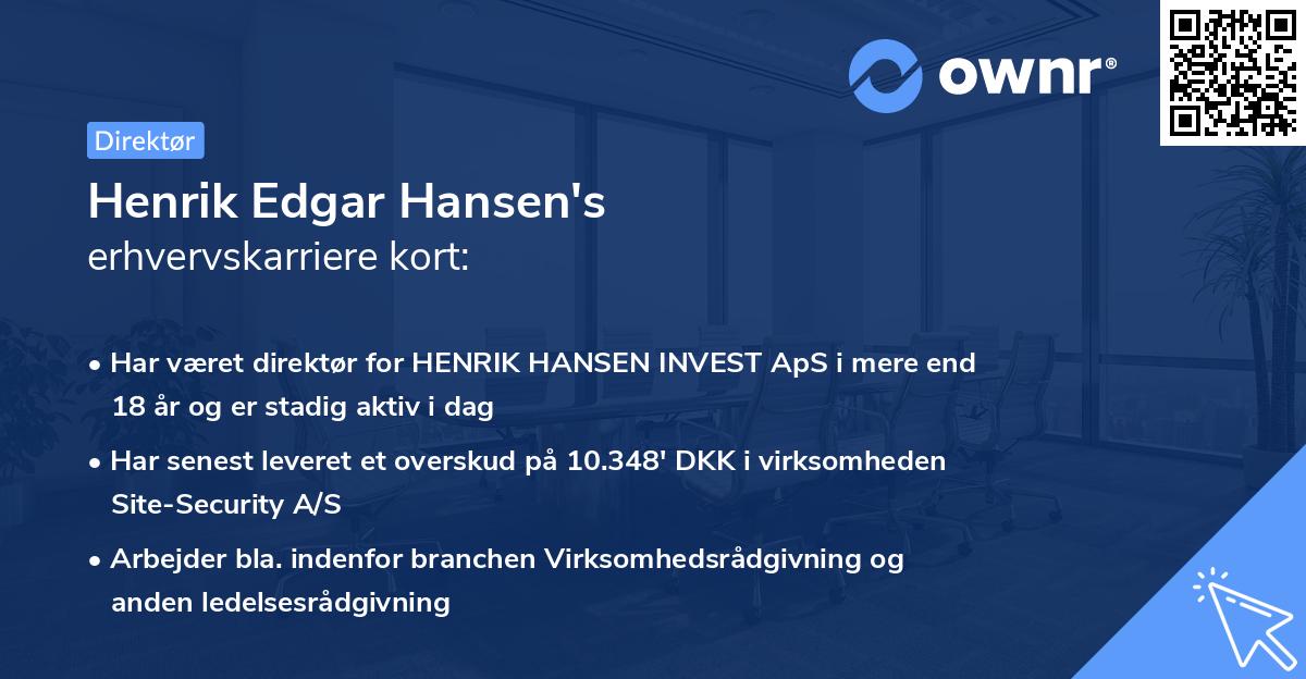 Henrik Edgar Hansen's erhvervskarriere kort