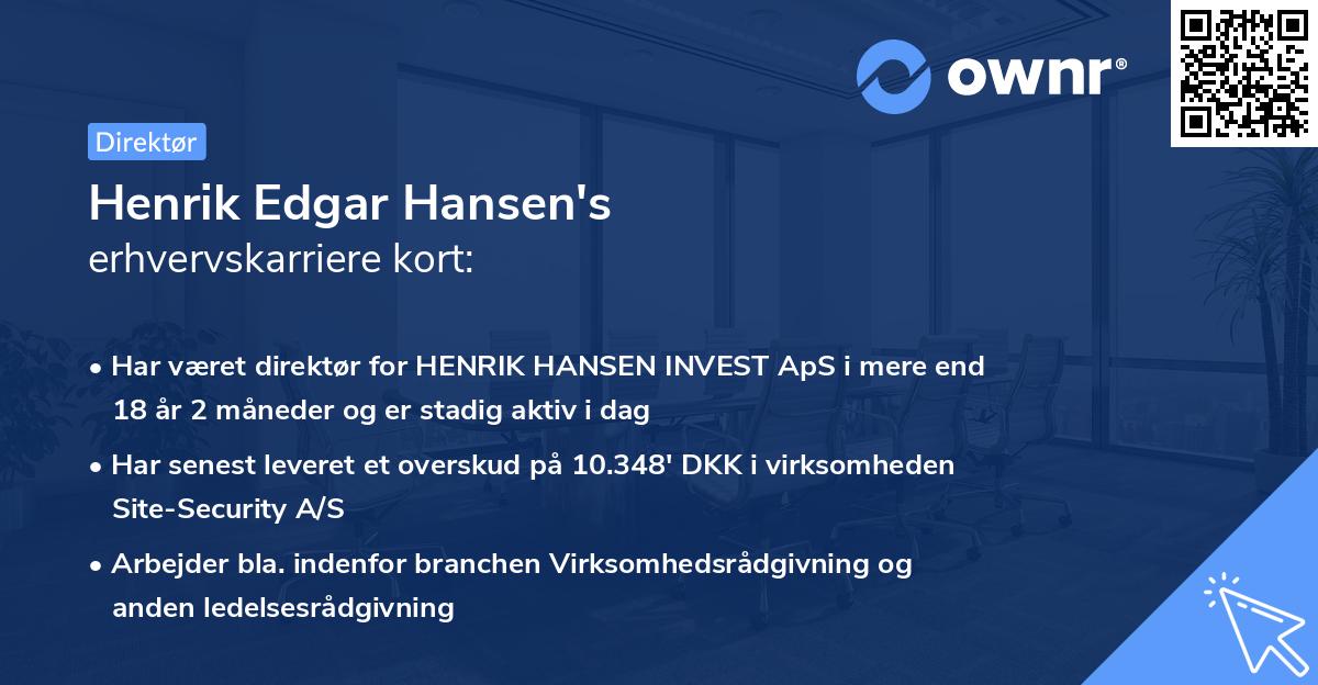 Henrik Edgar Hansen's erhvervskarriere kort