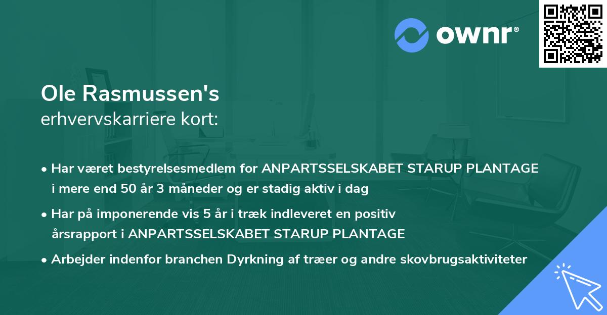 Ole Rasmussen's erhvervskarriere kort