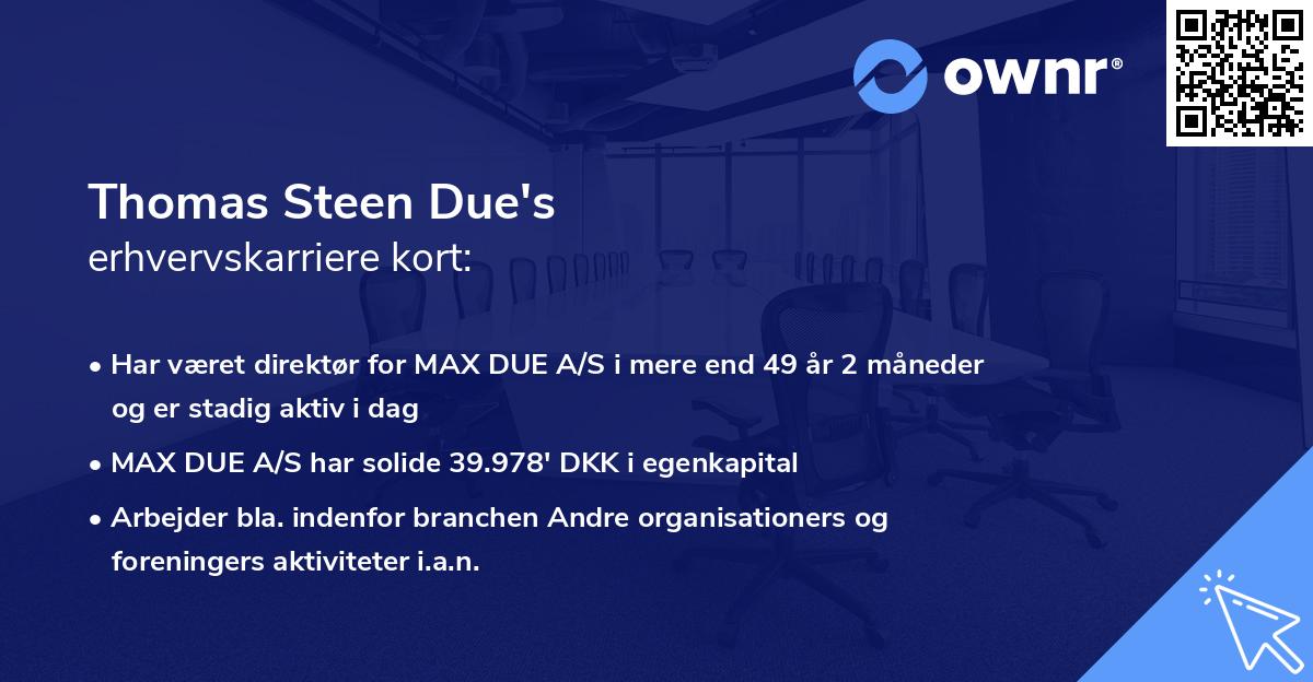 Thomas Steen Due's erhvervskarriere kort