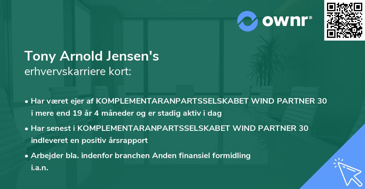 Tony Arnold Jensen's erhvervskarriere kort