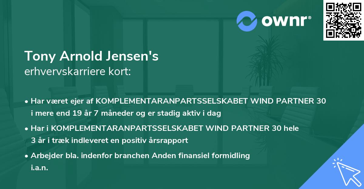 Tony Arnold Jensen's erhvervskarriere kort