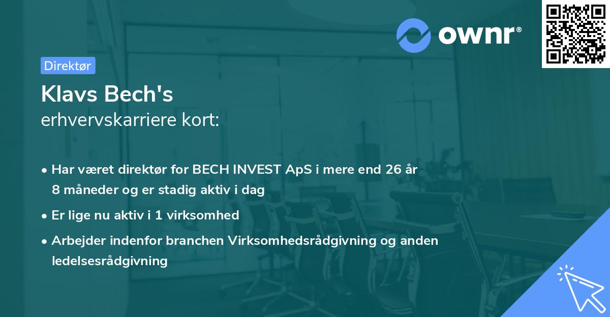Klavs Bech's erhvervskarriere kort