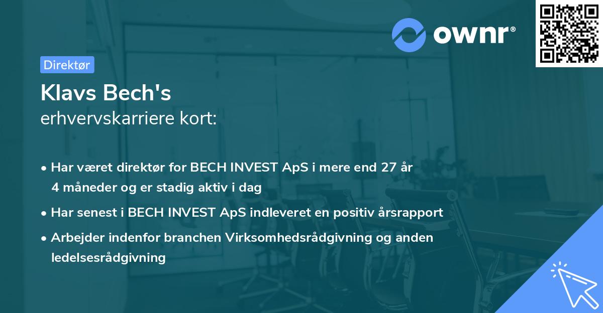 Klavs Bech's erhvervskarriere kort