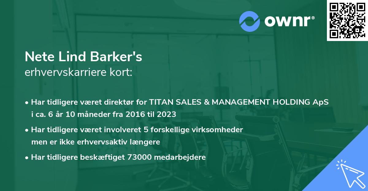 Nete Lind Barker's erhvervskarriere kort