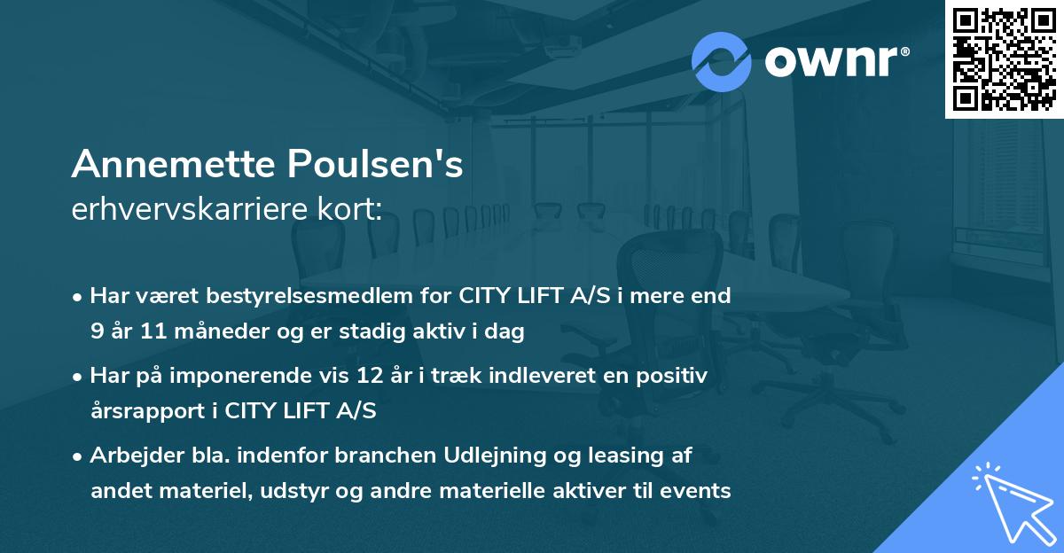 Annemette Poulsen's erhvervskarriere kort