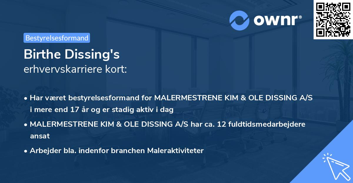 Birthe Dissing's erhvervskarriere kort