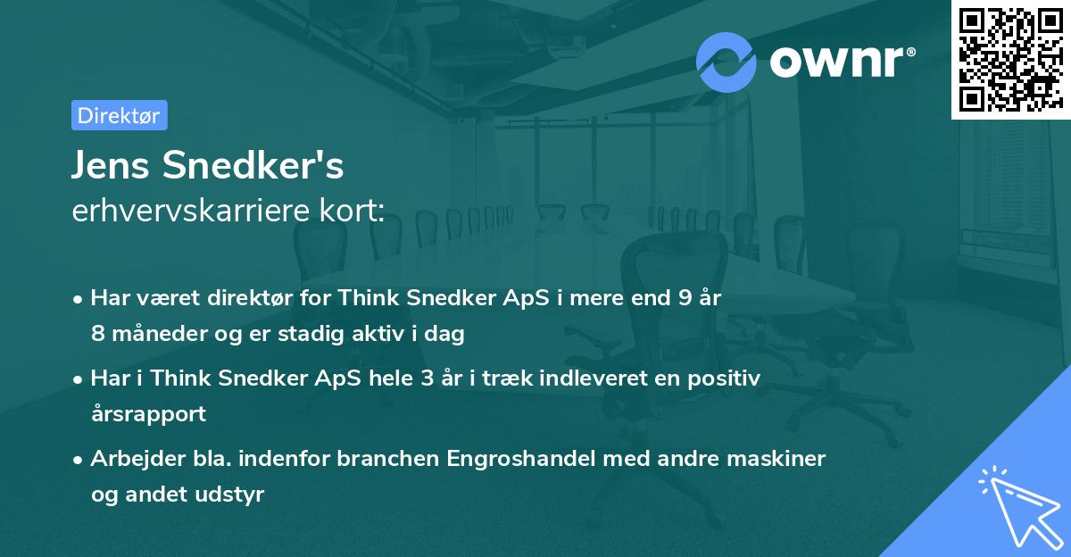 Jens Snedker's erhvervskarriere kort