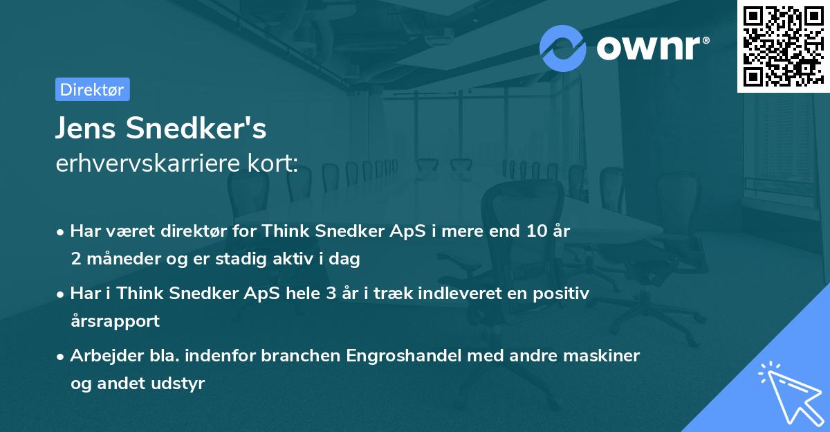 Jens Snedker's erhvervskarriere kort