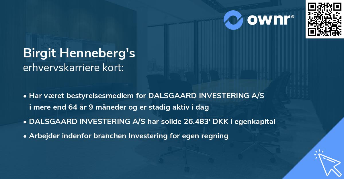 Birgit Henneberg's erhvervskarriere kort