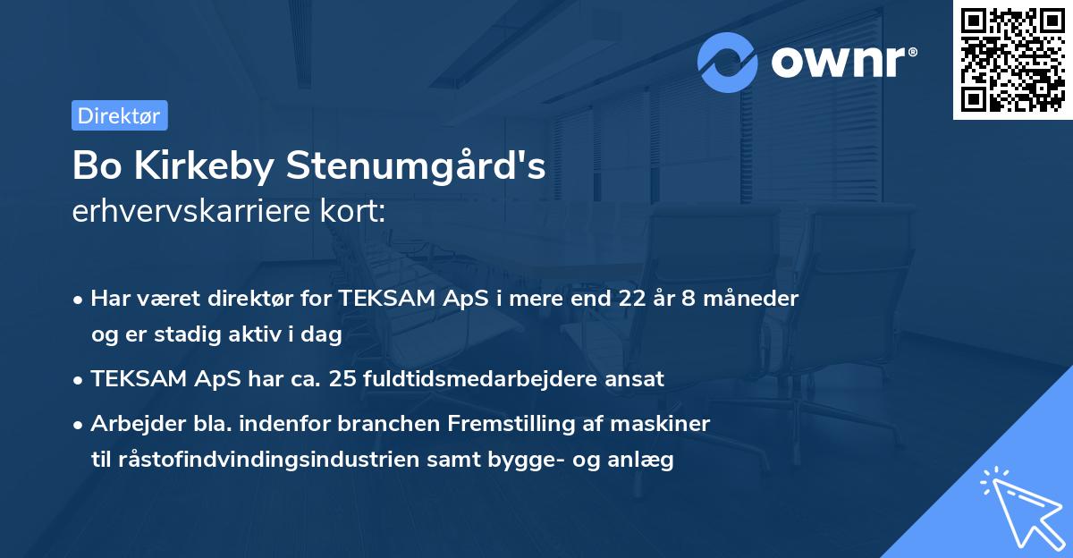 Bo Kirkeby Stenumgård's erhvervskarriere kort