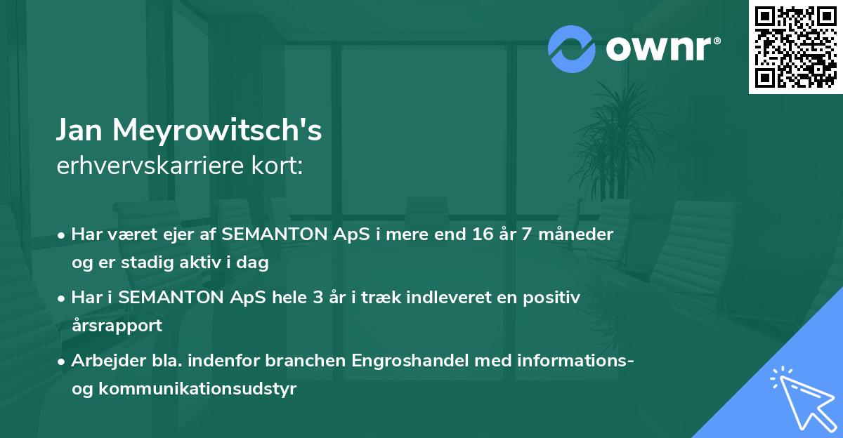 Jan Meyrowitsch's erhvervskarriere kort