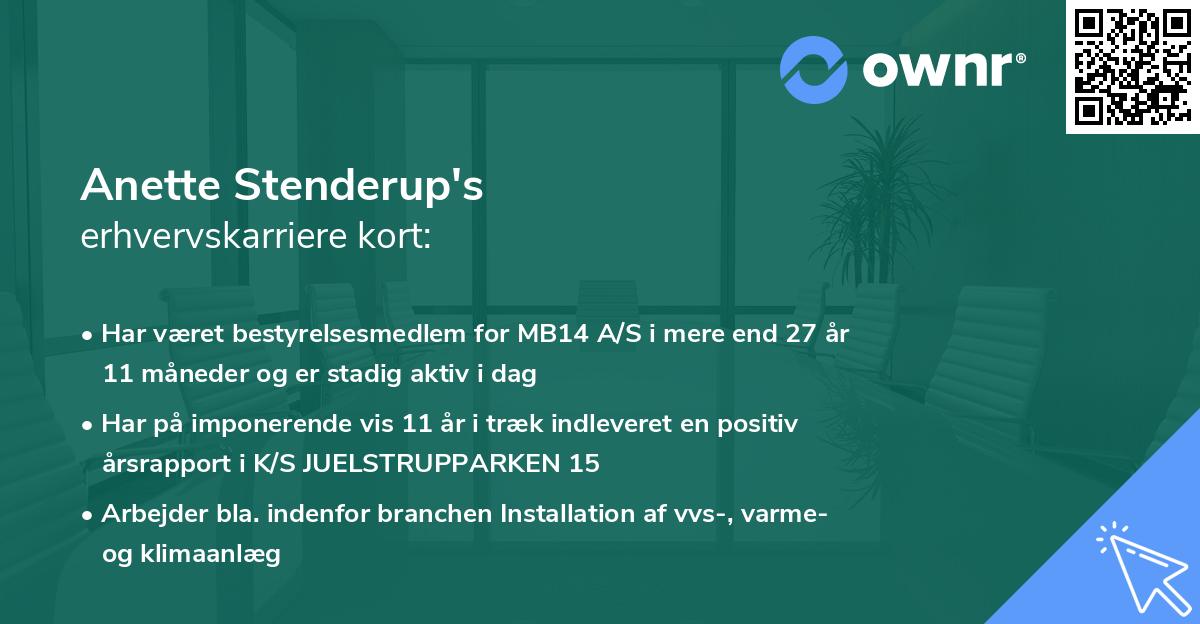 Anette Stenderup's erhvervskarriere kort