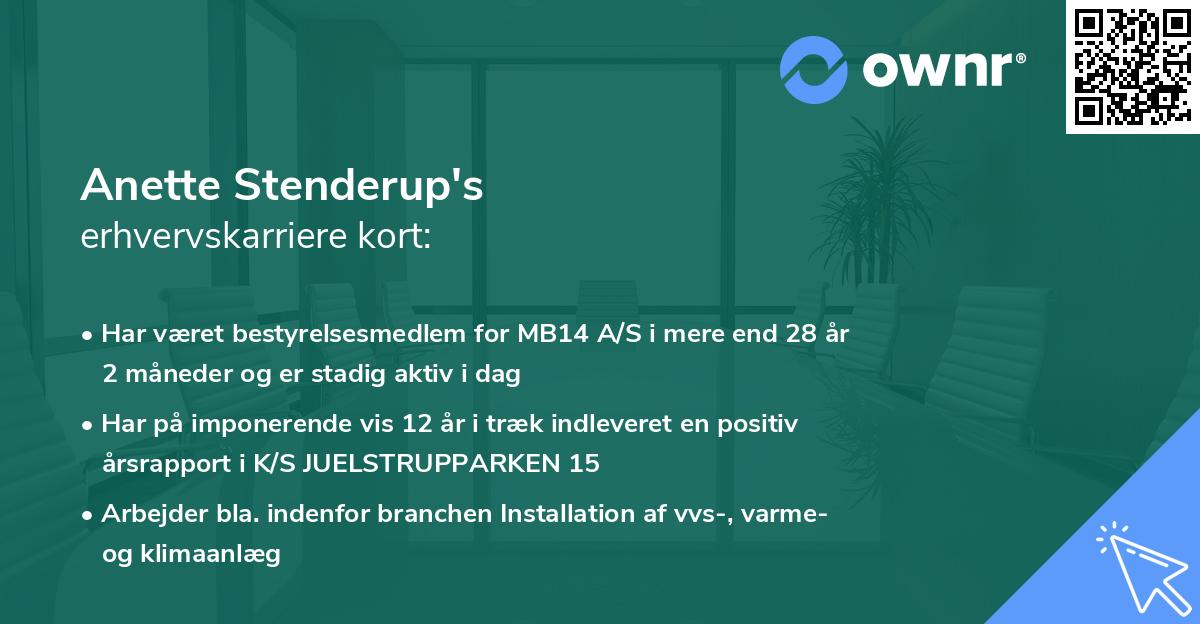 Anette Stenderup's erhvervskarriere kort