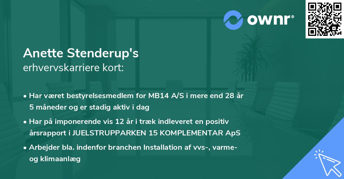 Anette Stenderup's erhvervskarriere kort