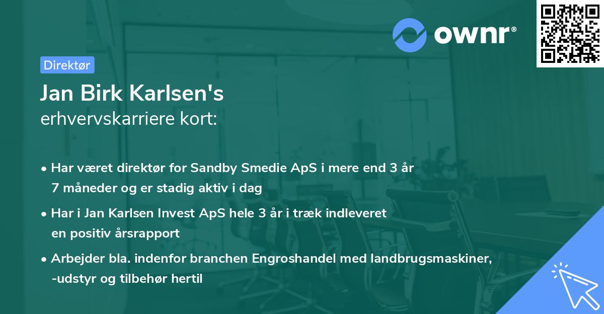 Jan Birk Karlsen's erhvervskarriere kort