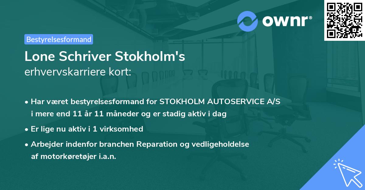 Lone Schriver Stokholm's erhvervskarriere kort