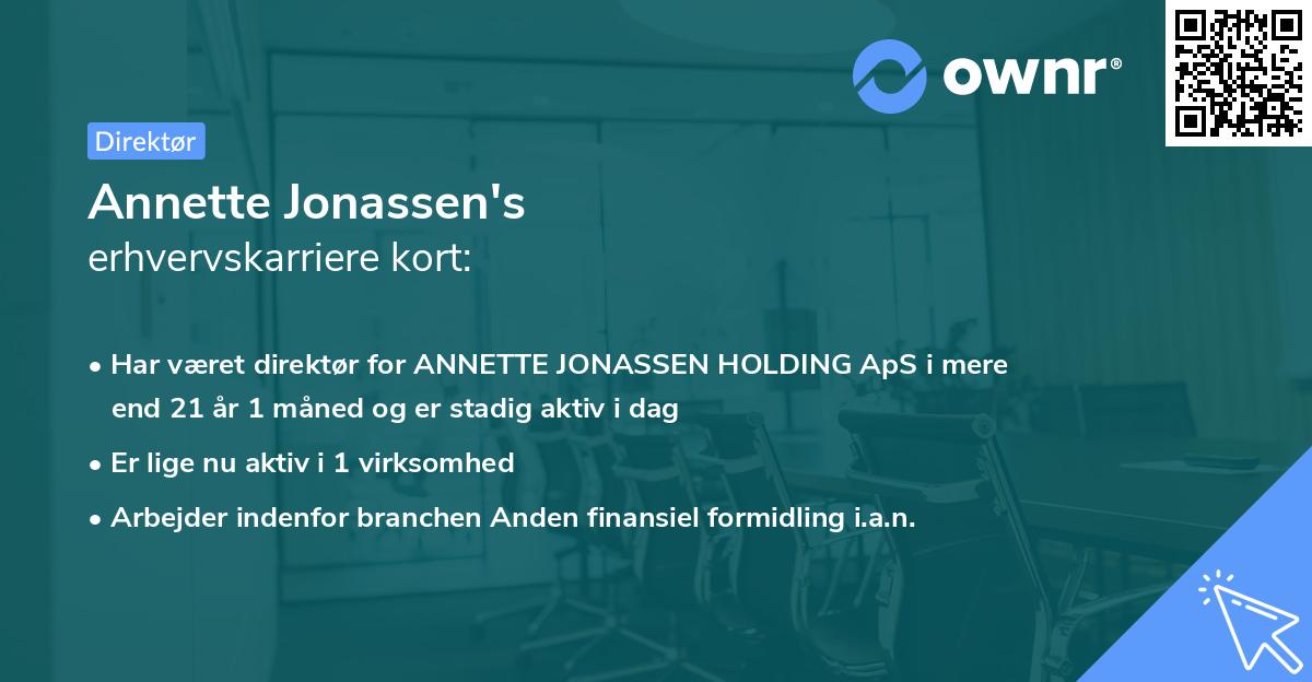 Annette Jonassen's erhvervskarriere kort