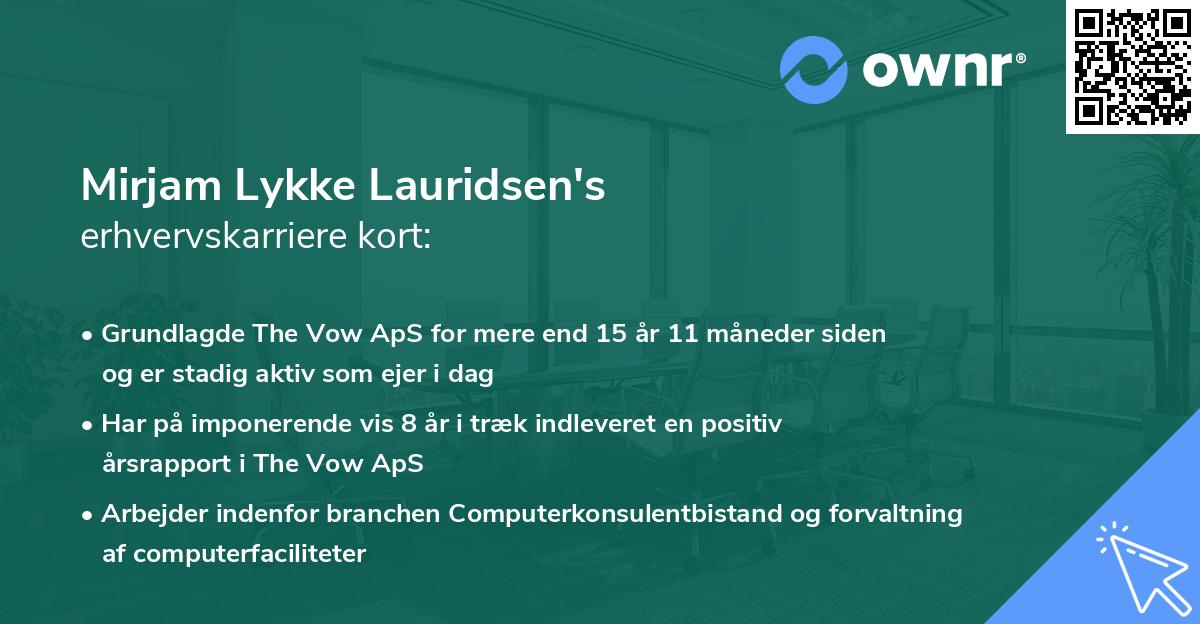 Mirjam Lykke Lauridsen's erhvervskarriere kort