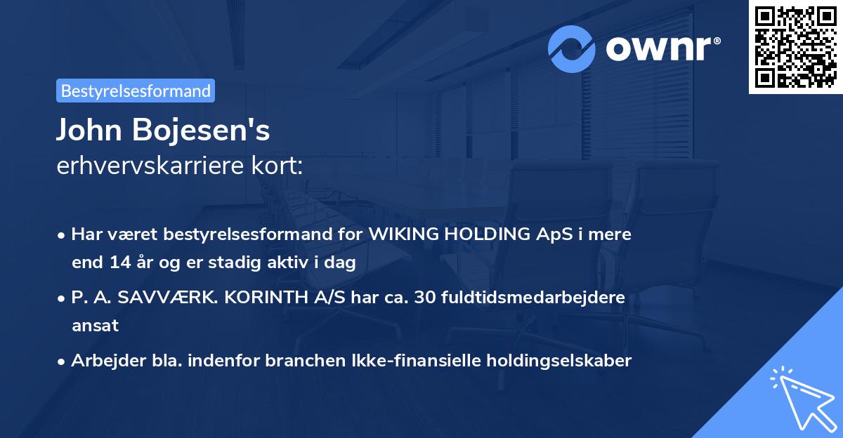 John Bojesen's erhvervskarriere kort