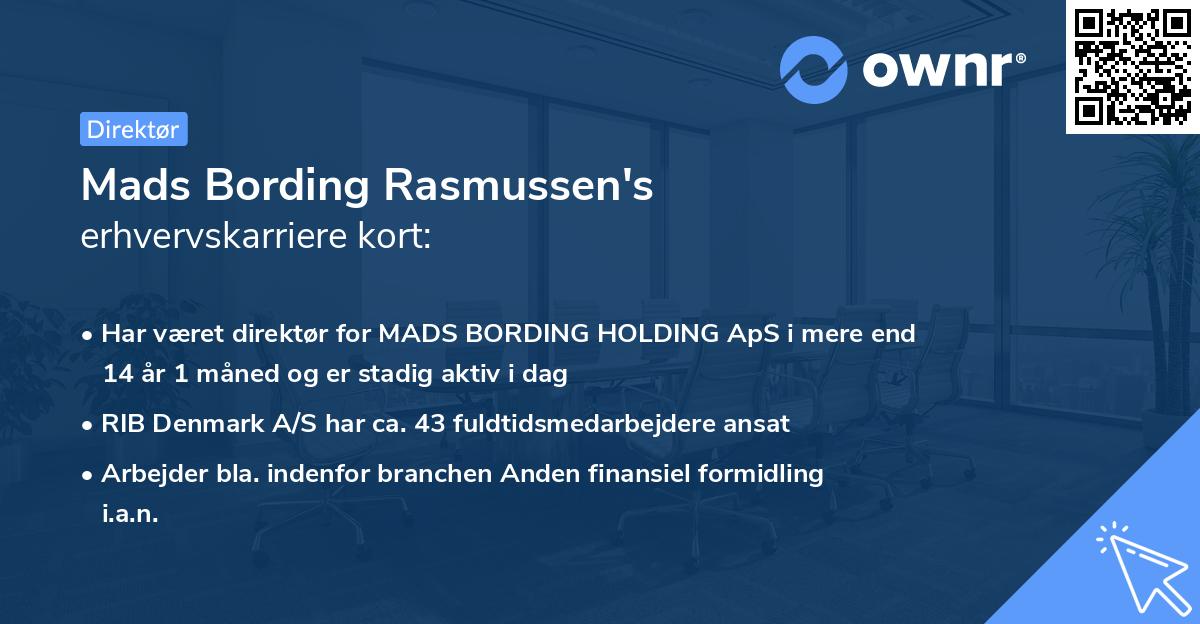 Mads Bording Rasmussen's erhvervskarriere kort