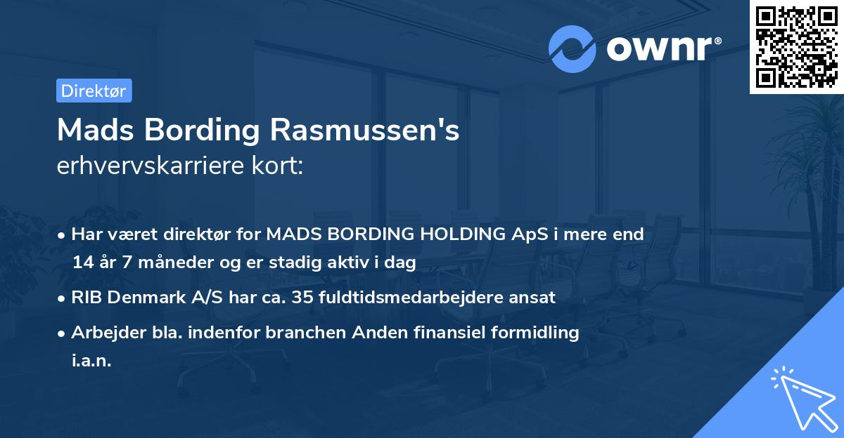Mads Bording Rasmussen's erhvervskarriere kort