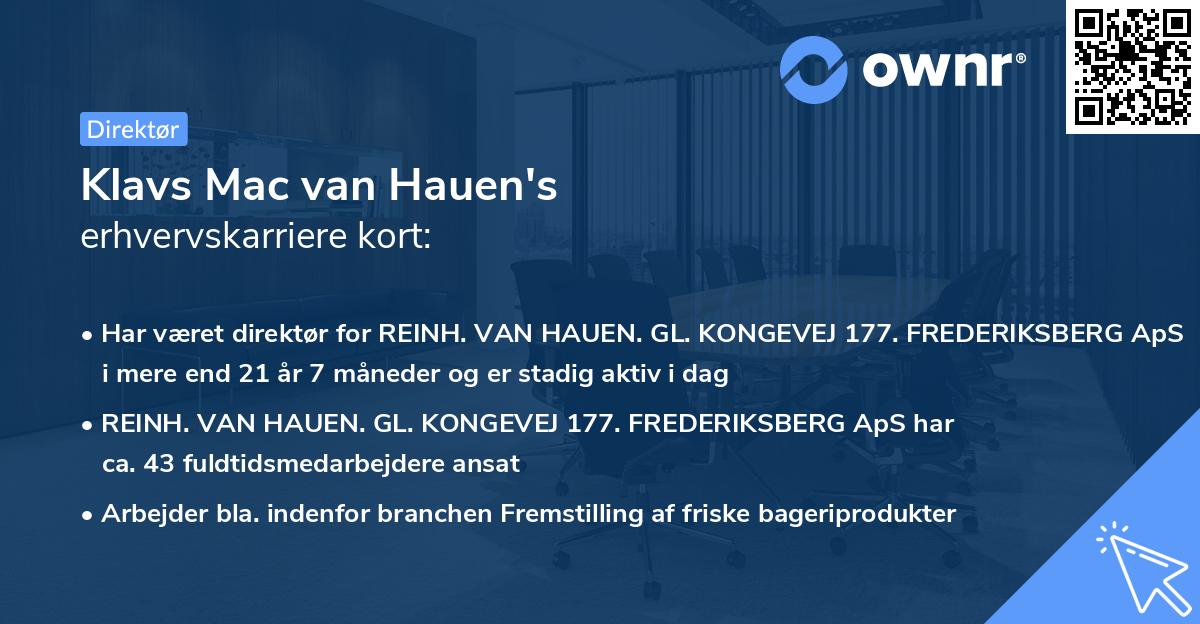 Klavs Mac van Hauen's erhvervskarriere kort