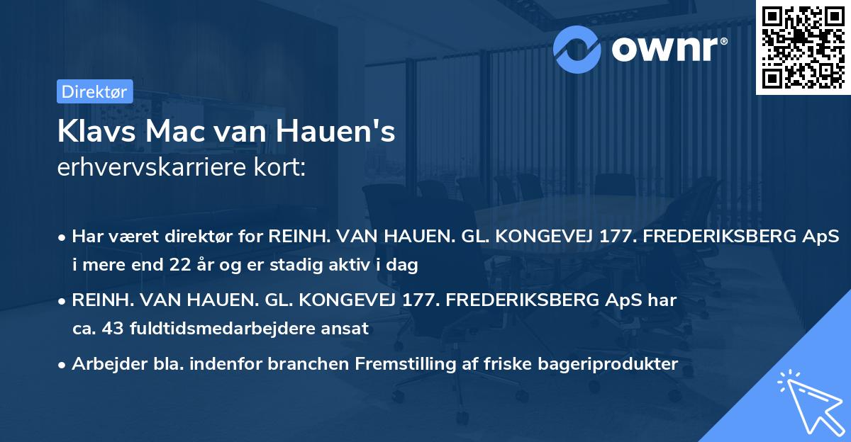 Klavs Mac van Hauen's erhvervskarriere kort