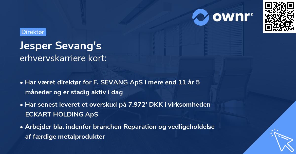 Jesper Sevang's erhvervskarriere kort