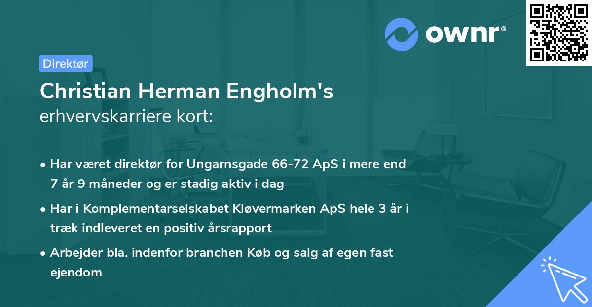 Christian Herman Engholm's erhvervskarriere kort