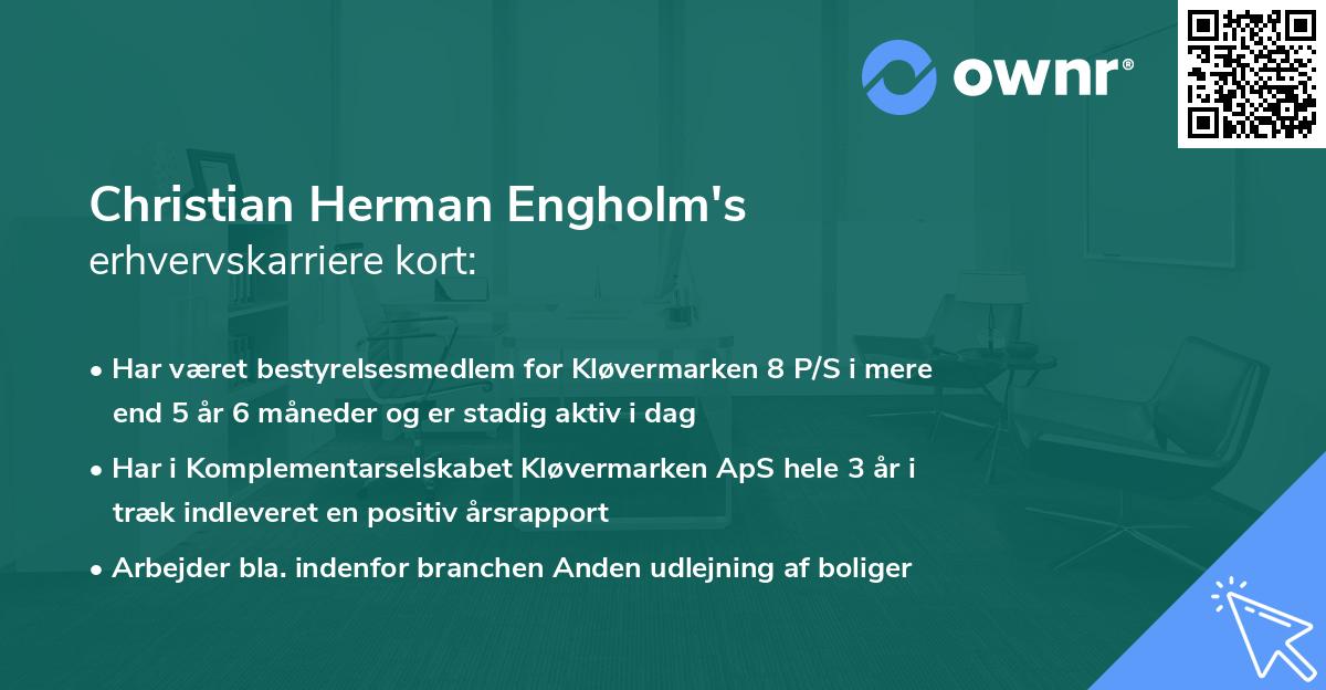 Christian Herman Engholm's erhvervskarriere kort