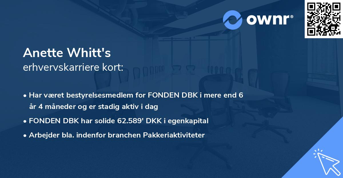Anette Whitt's erhvervskarriere kort