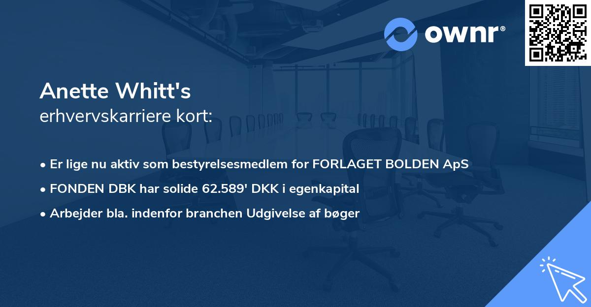 Anette Whitt's erhvervskarriere kort