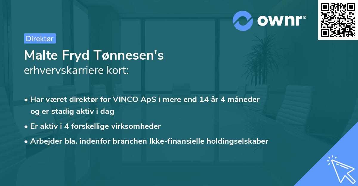 Malte Fryd Tønnesen's erhvervskarriere kort