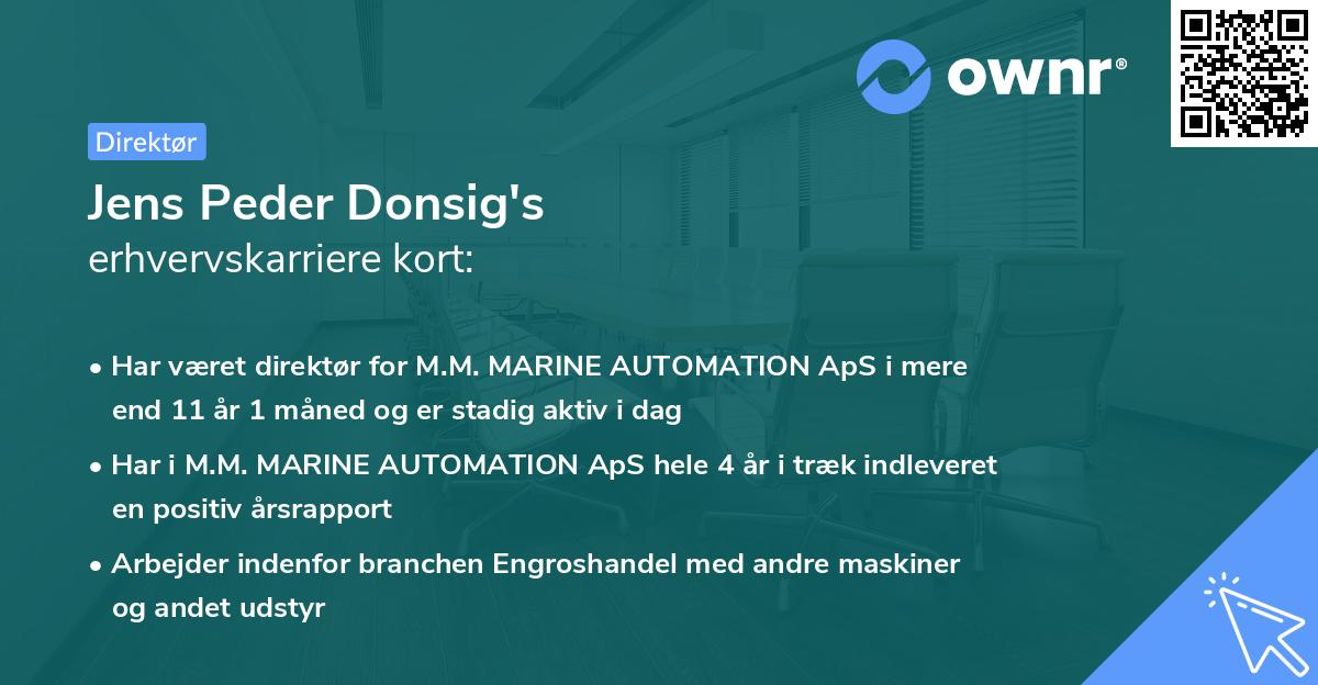 Jens Peder Donsig's erhvervskarriere kort