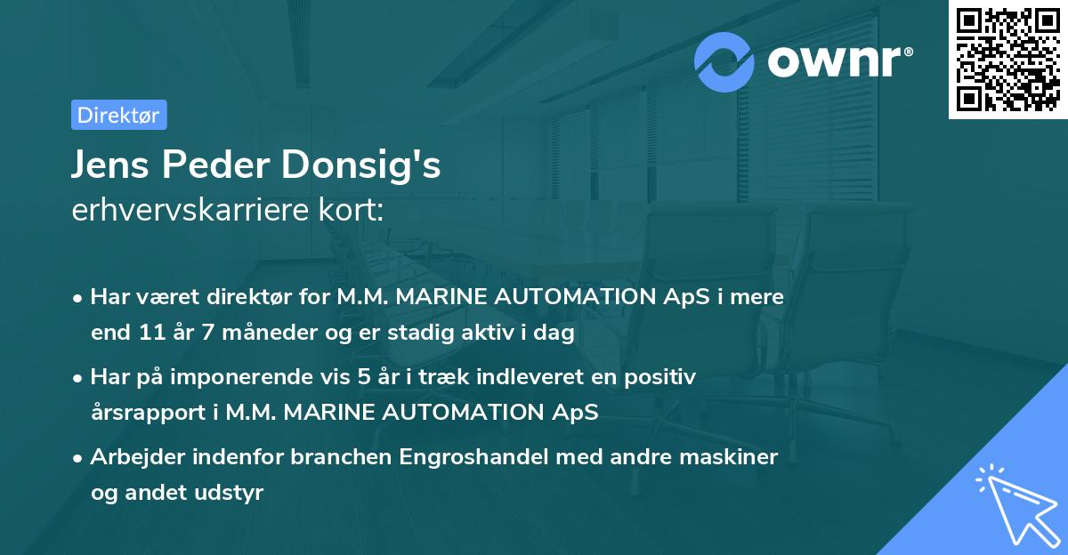 Jens Peder Donsig's erhvervskarriere kort