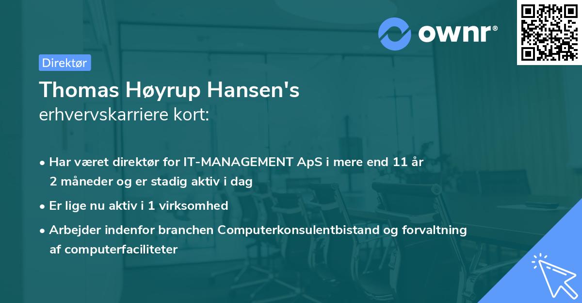Thomas Høyrup Hansen's erhvervskarriere kort