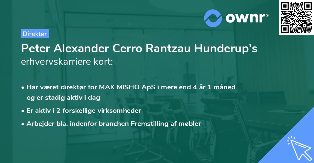 Peter Alexander Cerro Rantzau Hunderup's erhvervskarriere kort