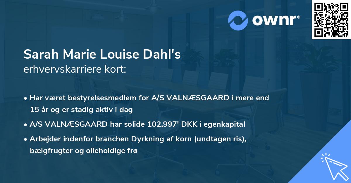 Sarah Marie Louise Dahl's erhvervskarriere kort