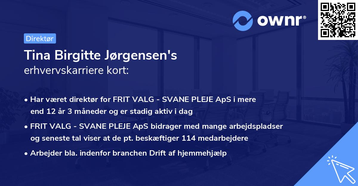 Tina Birgitte Jørgensen's erhvervskarriere kort