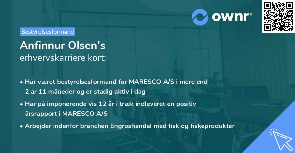 Anfinnur Olsen's erhvervskarriere kort