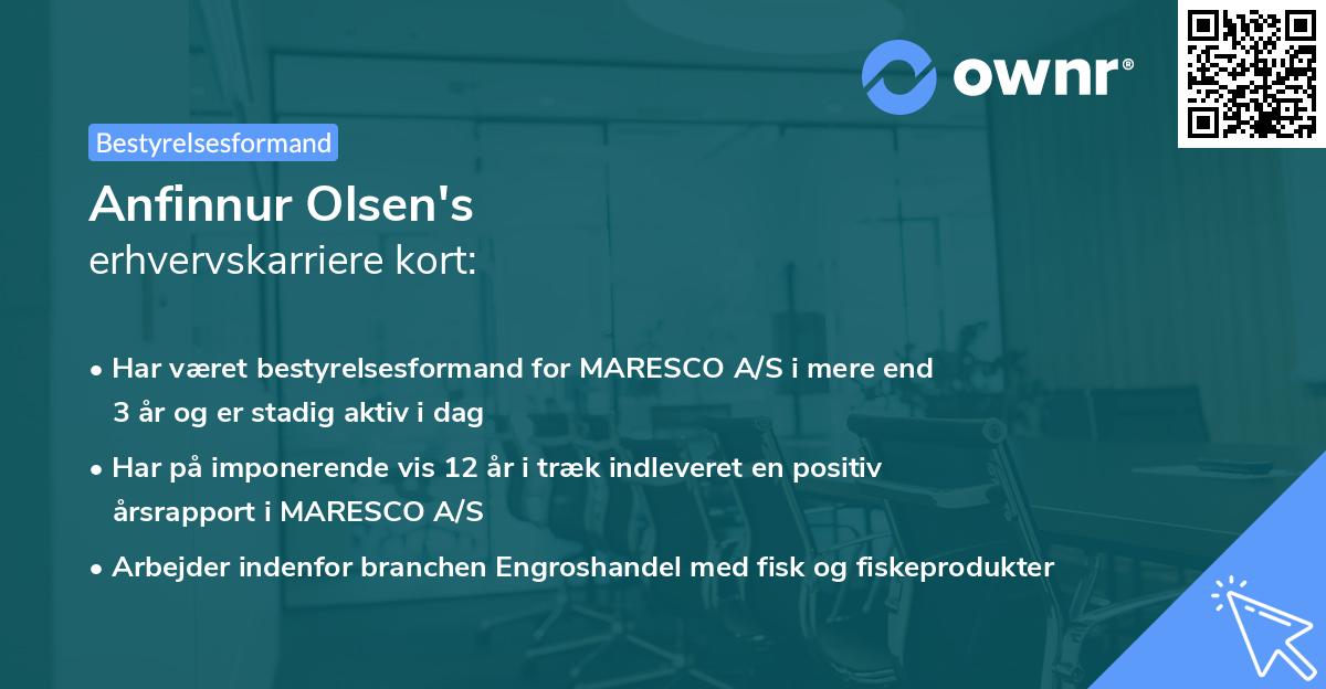 Anfinnur Olsen's erhvervskarriere kort