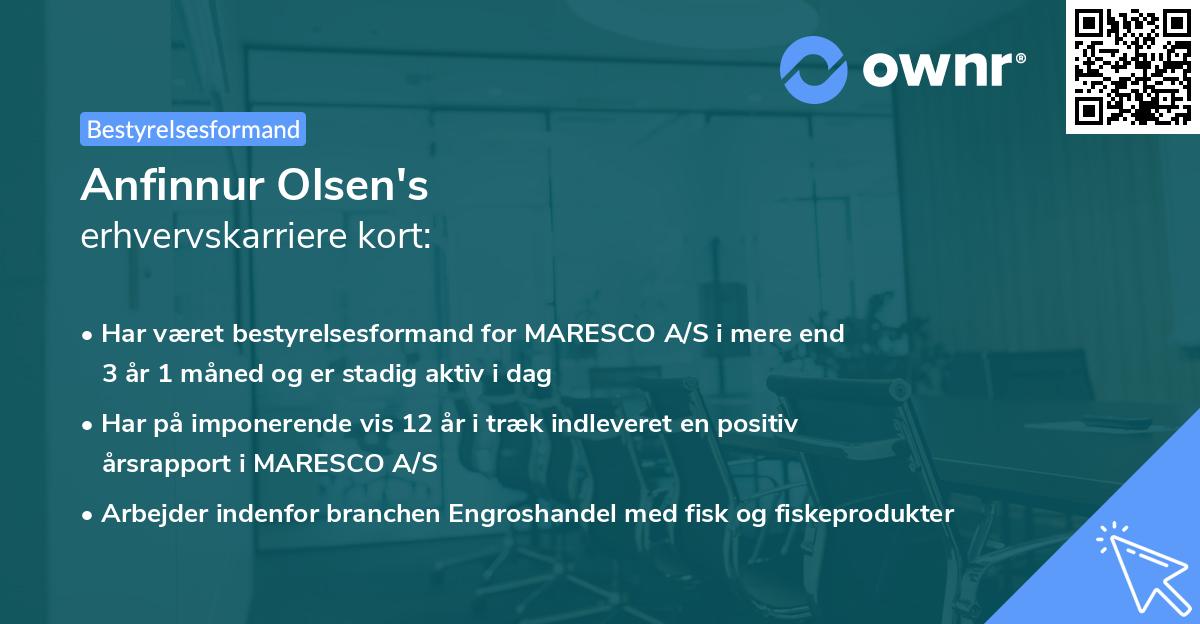 Anfinnur Olsen's erhvervskarriere kort