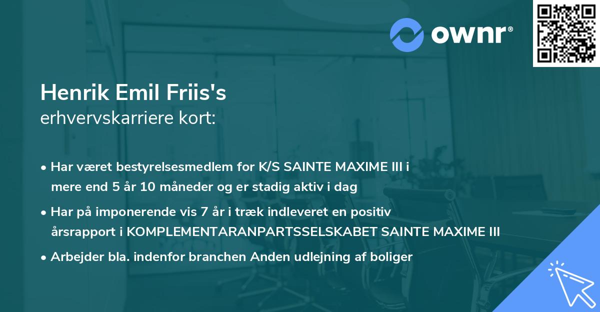 Henrik Emil Friis's erhvervskarriere kort